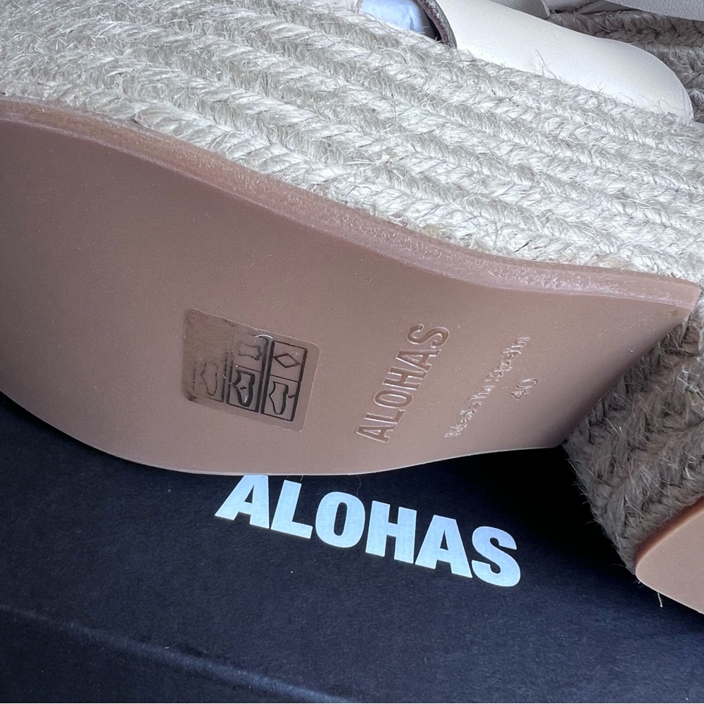 Alohas Lyla Cream Espadrille Platform Sandals Ankle Wrap Leather 9/40 $210 - Picture 5 of 11